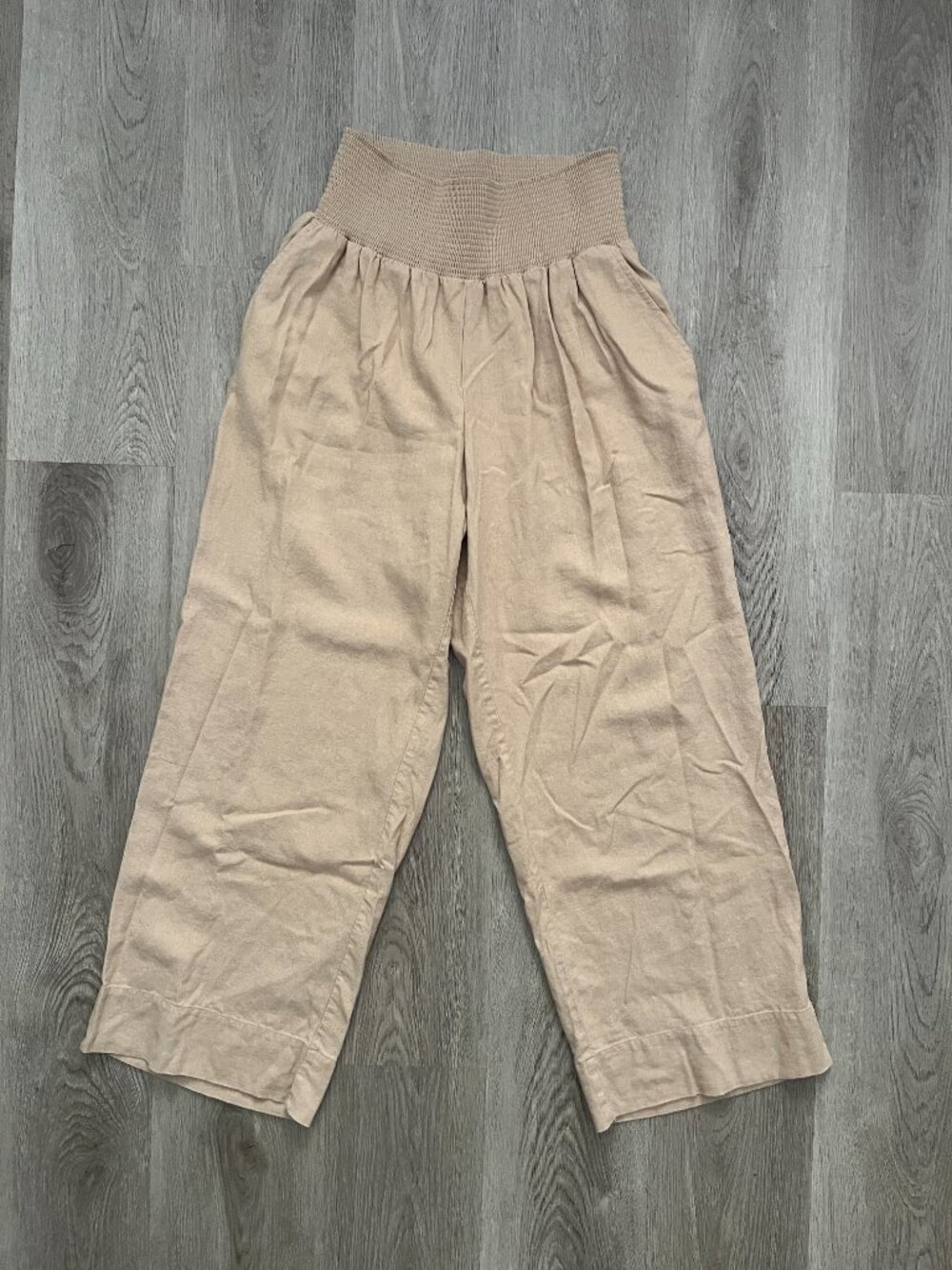 Isabel by Ingrid & Isabel Maternity Tan Brown Smocked Waist Linen Blend Pants